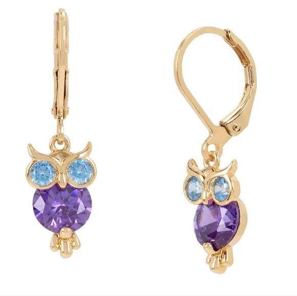 Betsey Johnson Cubic Zirconia Owl Drop Earrings - Picture 3 of 4